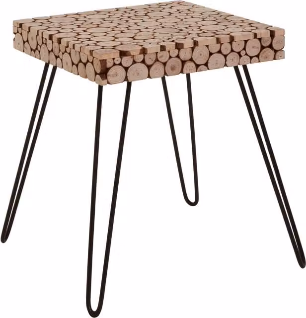 Orsina Natural Square Side Table with Mid-Century Hairpin Legs