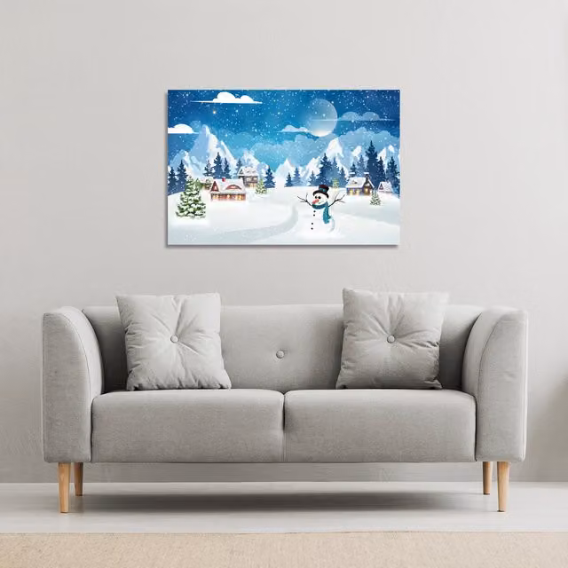 Benjamin Tate Design LTD Evening Village Winter Landscape Gallery Canvas in Red and Blue, W: 77 cm, H: 51 cm