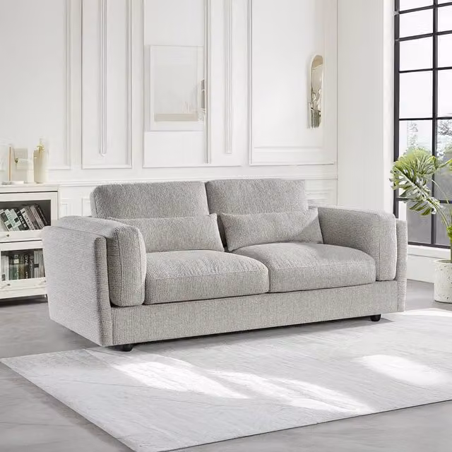 Furnishings For Less UK Bali Modern 3 Seater Sofa in Grey Chenille Textured Fabric W/D/H: 217 x 107 x 89 cm