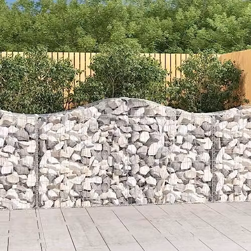 vidaXL 6-Piece Arched Gabion Baskets Set, Silver Galvanised Steel Wire Mesh Stone Baskets for Outdoor Garden Retaining Walls and Planters, W: 200 cm, D: 50 cm, H: 100-120 cm – 2