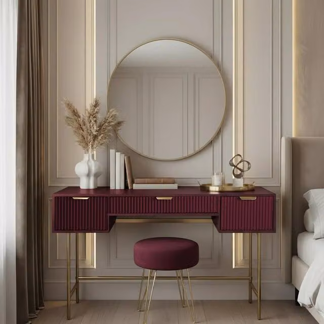 OHS Modern Ribbed Metal Dressing Table in Red, W/D/H: 110 x 75 x 35 cm