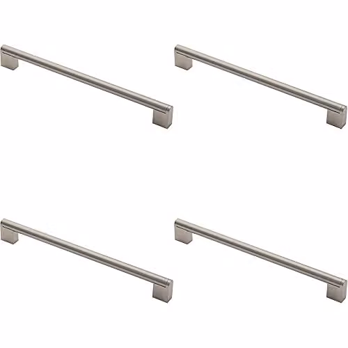 Loops 4 Pack Round Bar Pull Handle in Brushed Silver Stainless Steel, W: 29.6 cm, D: 1.4 cm, Fixing Centres: 25.6 cm