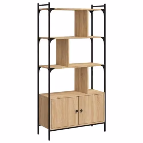 vidaXL Bookcase with Hinged Doors in Oak, W/D/H: 76.5 x 30 x 154.5 cm – 1