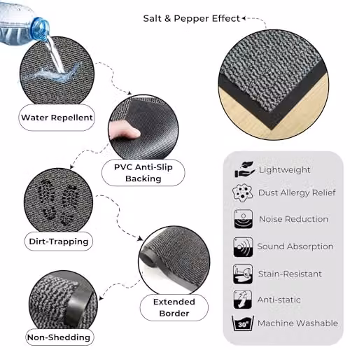 Desire Rugs Grey Dirt Repellent PVC Entrance Mat with Rubber Edge W: 40 cm, D: 60 cm, H: 0.3 cm – 4