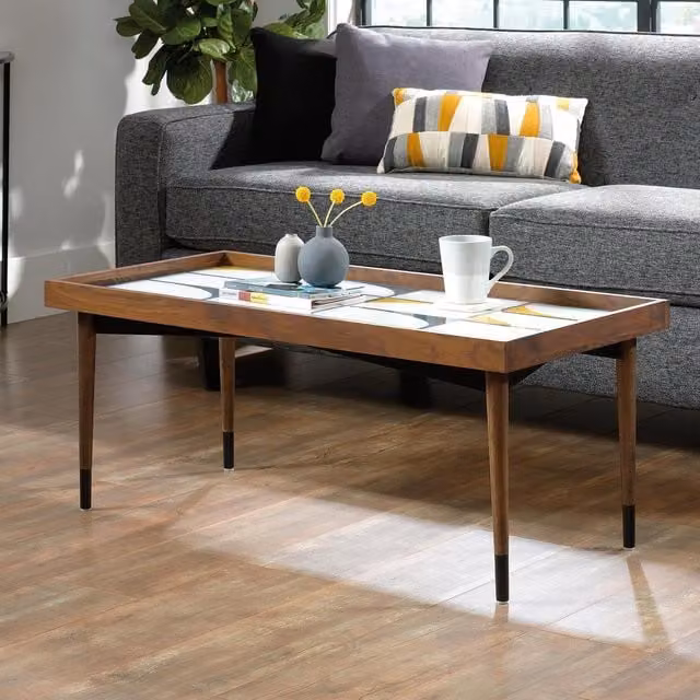Teknik Hampstead Park Accent Coffee Table in Grand Walnut and Glass