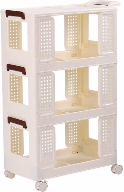 Livingandhome White Folding Plastic Storage Cart
