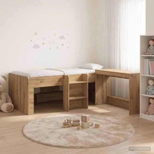 Berkfield Home Kids High Bed Frame with Desk and Stairs in Artisan Oak Brown – 1