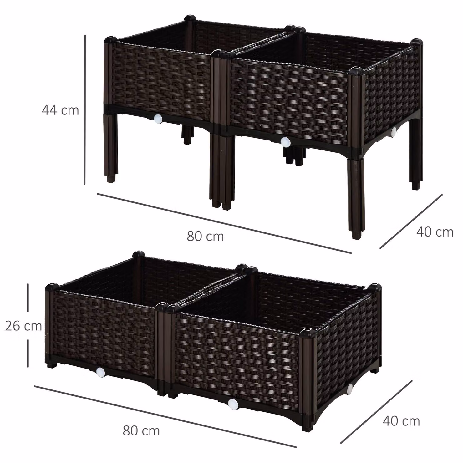 Outsunny Set of 4 Brown Raised Garden Bed Elevated Patio Planter Boxes for Vegetables and Flowers – 3