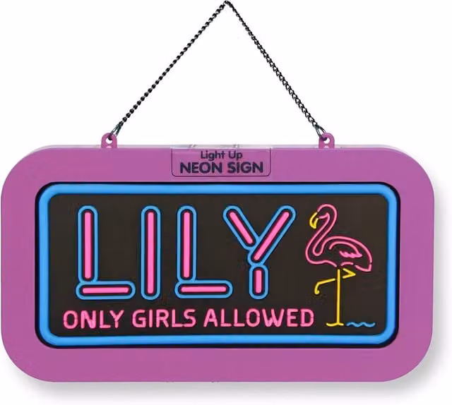 History & Heraldry Lily Pre-personalised Light-Up Neon Bedroom Sign in Pink