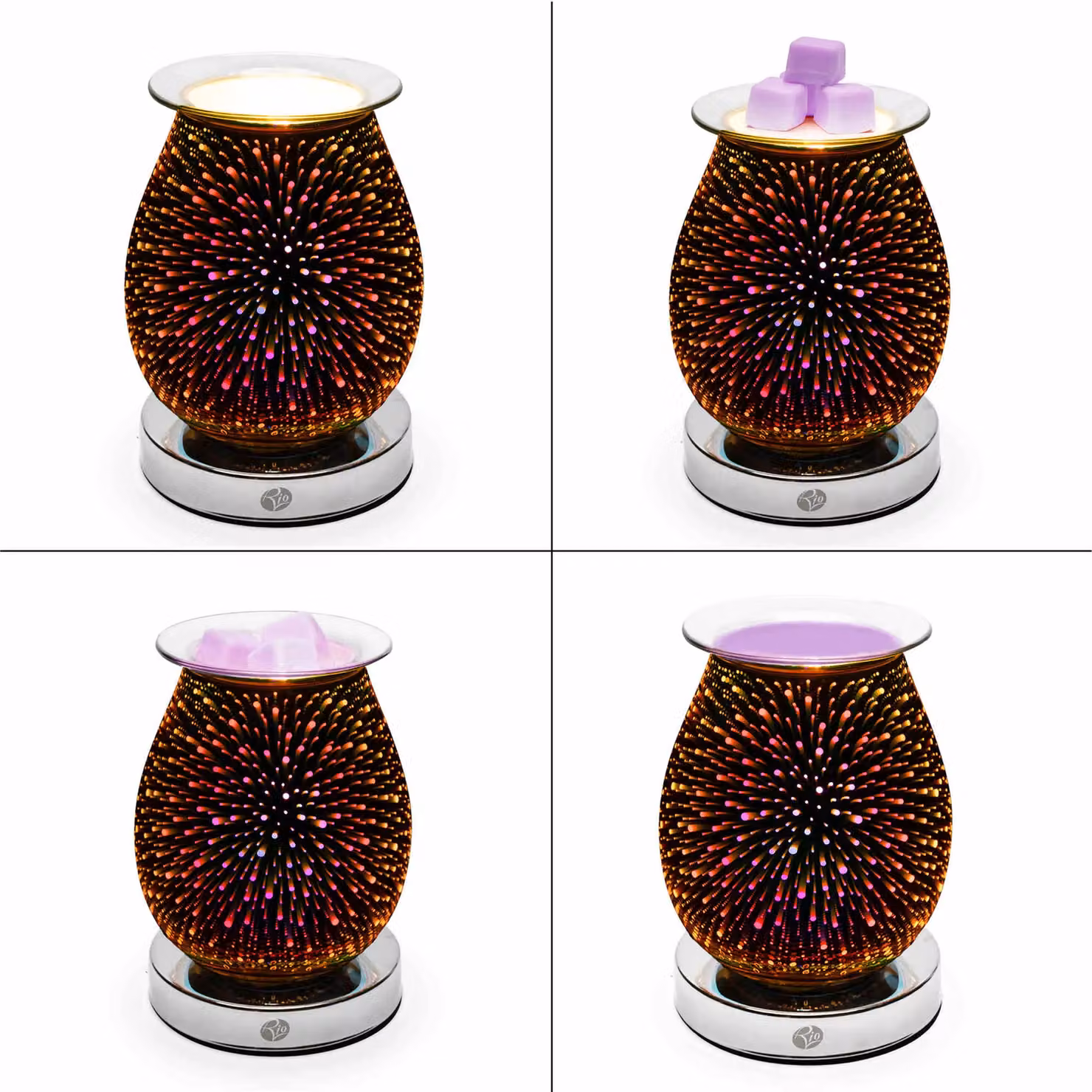 Rio Alura Electric Wax Melt Burner and Aroma Diffuser Lamp with 3D Firework Design in Silver, Purple, Yellow and Orange, W/D/H: 12.5 x 12.5 x 16.5 cm – 3