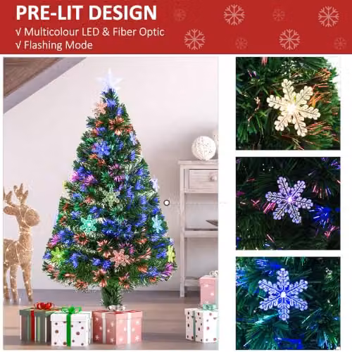 HOMCOM Green Fibre Optic Artificial Christmas Tree with Colourful RGB LED Lights – 3