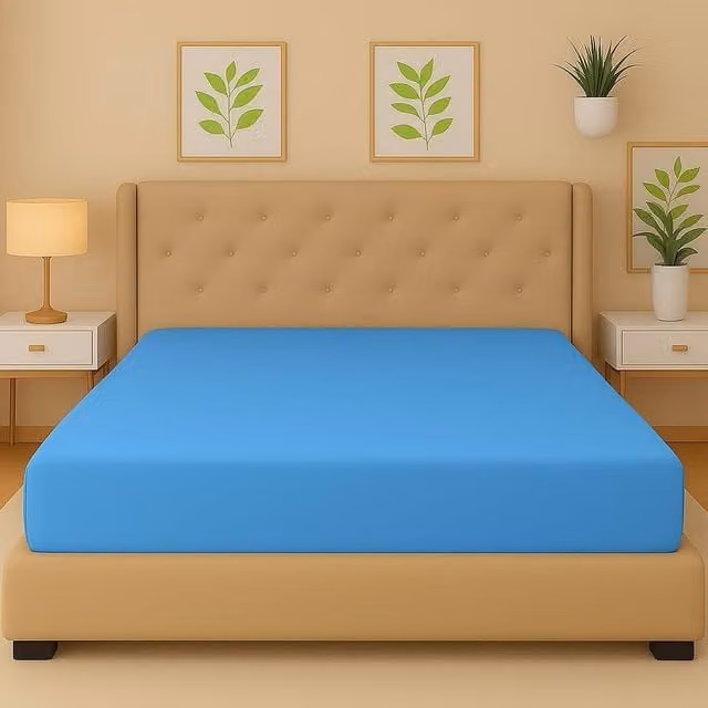 Homes-Linen Blue Flannelette Fitted Sheet, 100% Brushed Cotton, Double, Depth: 25 cm, W/D/H: 140 x 200 cm