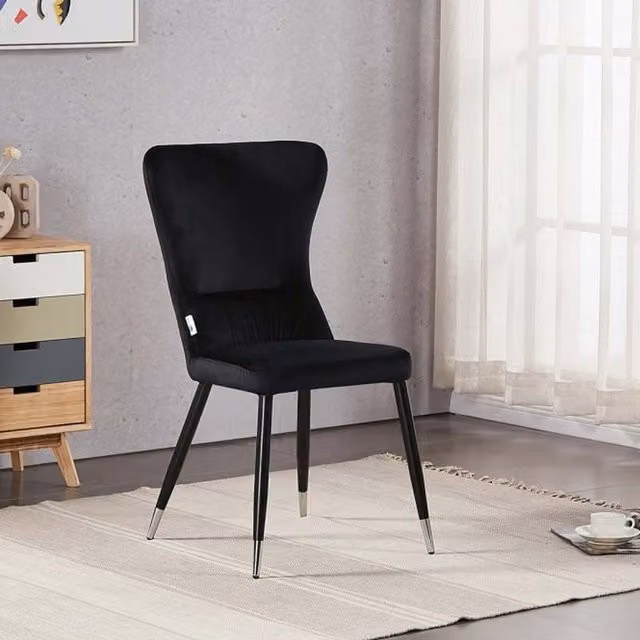 Life Interiors New York LUX Velvet Dining Chairs Set of 2, Black with Silver End Caps