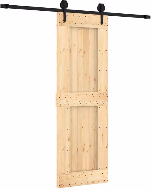 Berkfield Home Modern Sliding Door with Hardware Set, Solid Natural Wood and Steel, W: 70 cm, H: 210 cm