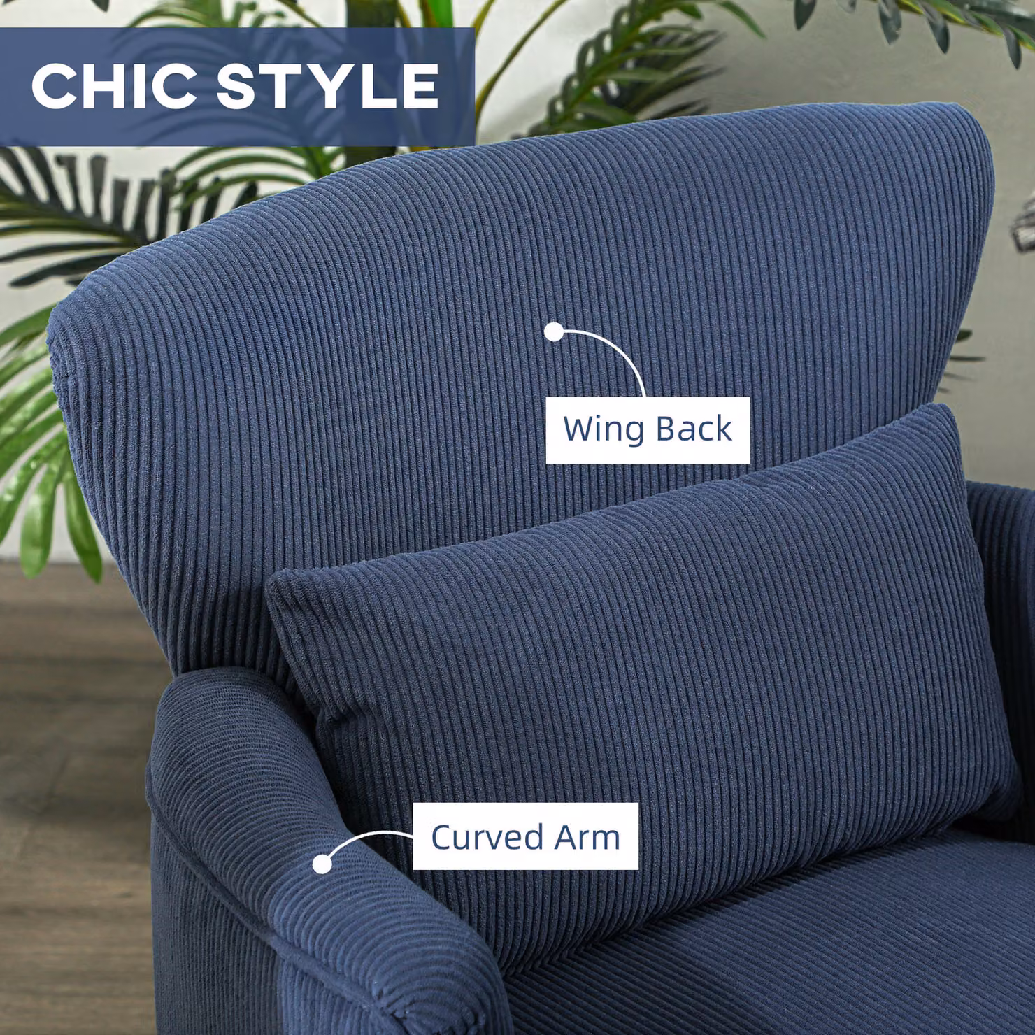 HOMCOM Blue Corduroy Retro Tub Accent Chair with Armrests and Solid Wood Frame – 6