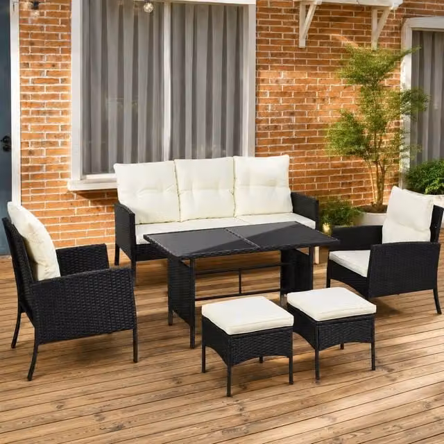 STILVORA 5-Seater Modern Sofa with Glass Table in White and Black – 1