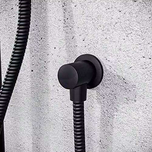 Nes Home Matte Black Round Wall Mounted Brass Outlet Elbow Shower Hose Concealed Connector Kit with 1/2 inch Connection – 1