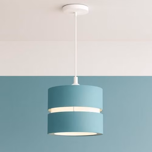 CGC Lighting Gayle Two Tier Fabric Cylinder Ceiling Lamp Shade in Petrol Blue and White, Diameter: 26 cm