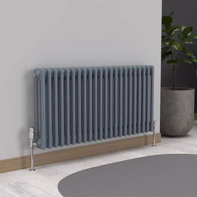 Lux Heat Horizontal 3 Column Steel Radiator in Pebble Grey, W: 101.0 cm, H: 50.0 cm
