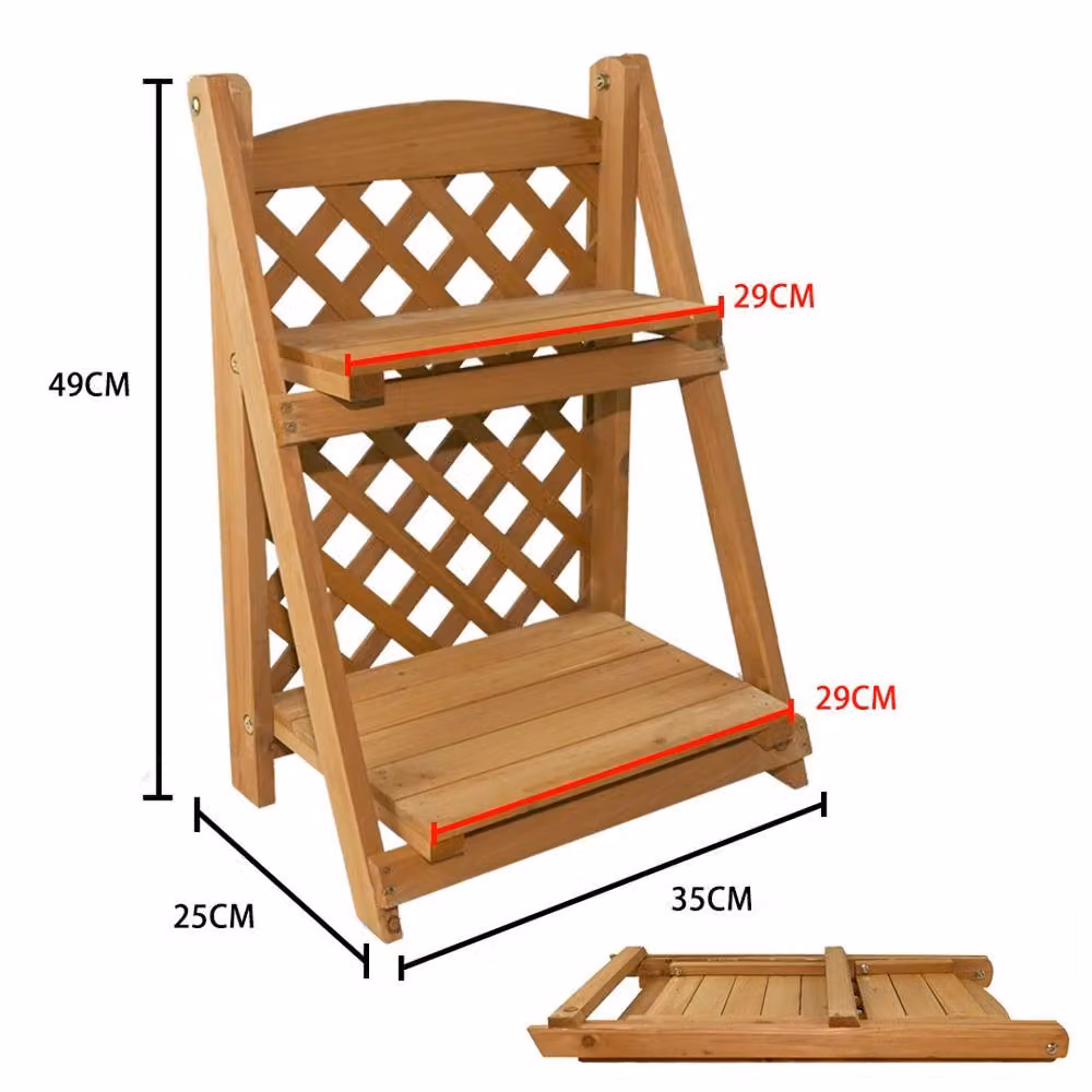 EONLION 2 Tier Wooden Garden Planter Rack Flower Display Stand, Brown, W/D/H: 49 x 35 x 35 cm – 2