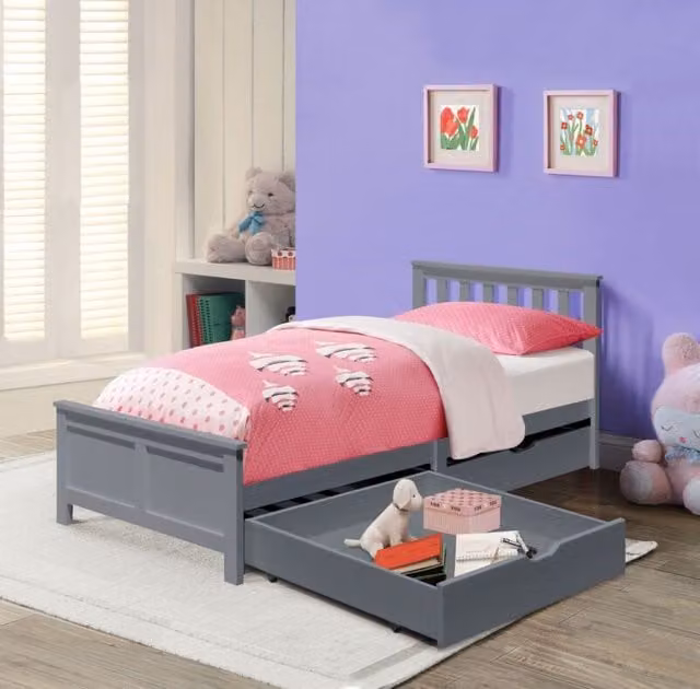 Comfy Living Ltd Single Solid Wood Bedframe with 2 Pull Out Drawers in Grey, W/D/H: 90 x 190 cm