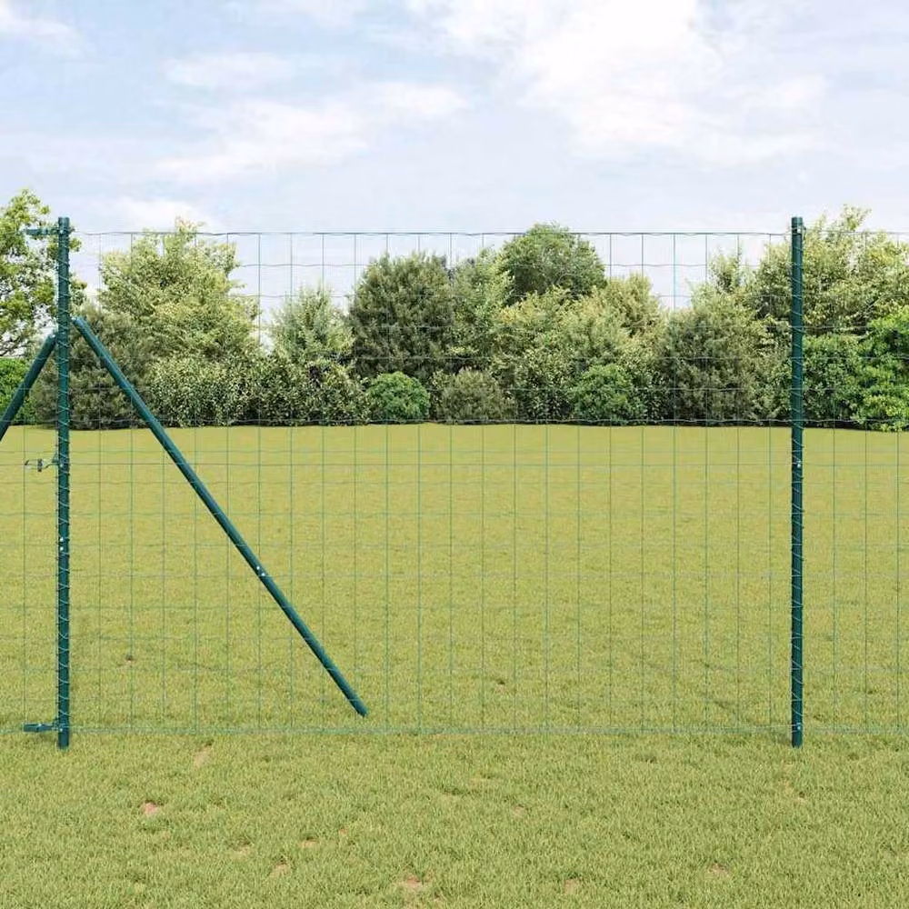 Berkfield Home Green Euro Fence with 7 Round Posts, Galvanised Steel, 1.6 x 10 m – 2