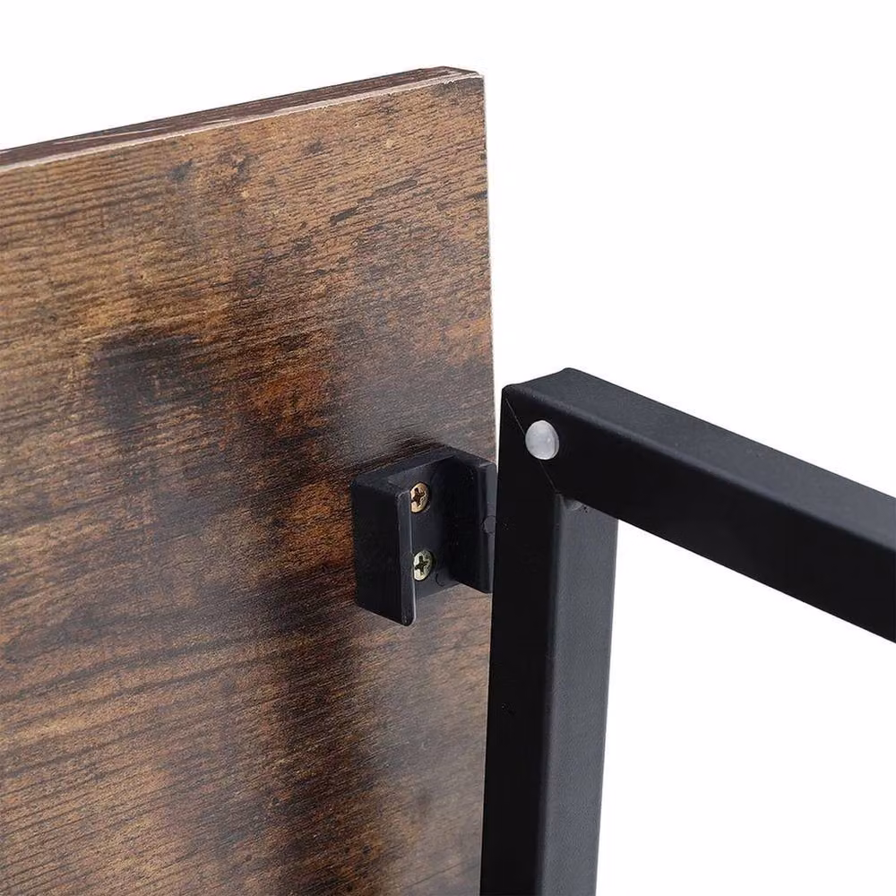 VOGREX Industrial Folding Computer Desk with Brown Wood Top and Metal Frame – 2