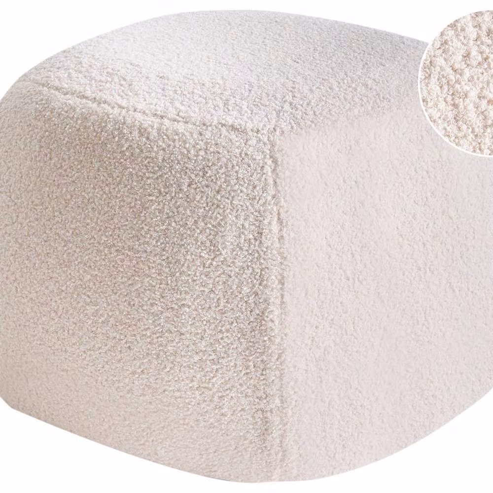 Wyld and Coco Off-White Bouclé Square Pouffe, W/D/H: 50 x 50 x 33 cm – 2