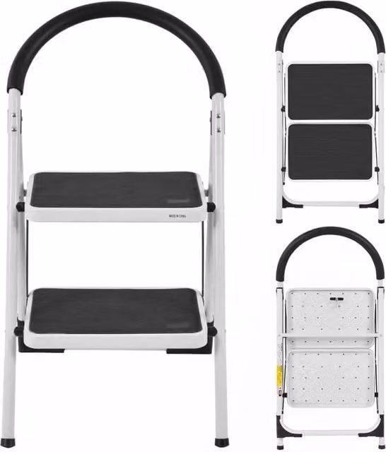 Costway 2 Step Folding Household Step Ladder with Handle and Anti-Slip Platform in Black – 1