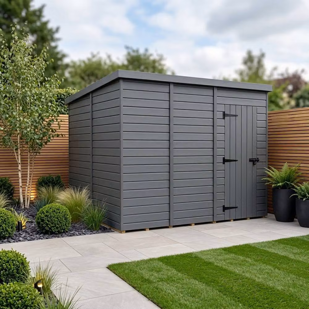 Buttercup Farm Grey Composite Pent Garden Shed with Single Door and No Windows W/D/H: 426.72 x 305 x 210 cm – 2
