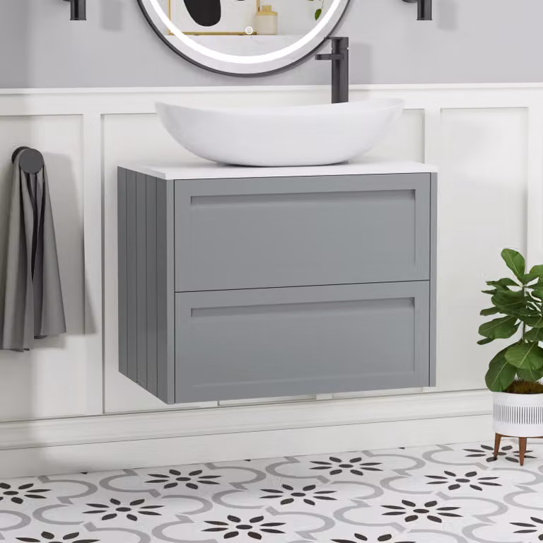 Royal Bathrooms Elmore Wall Hung Vanity Unit with Cesar Basin, Matt Pebble Grey, 700mm Width