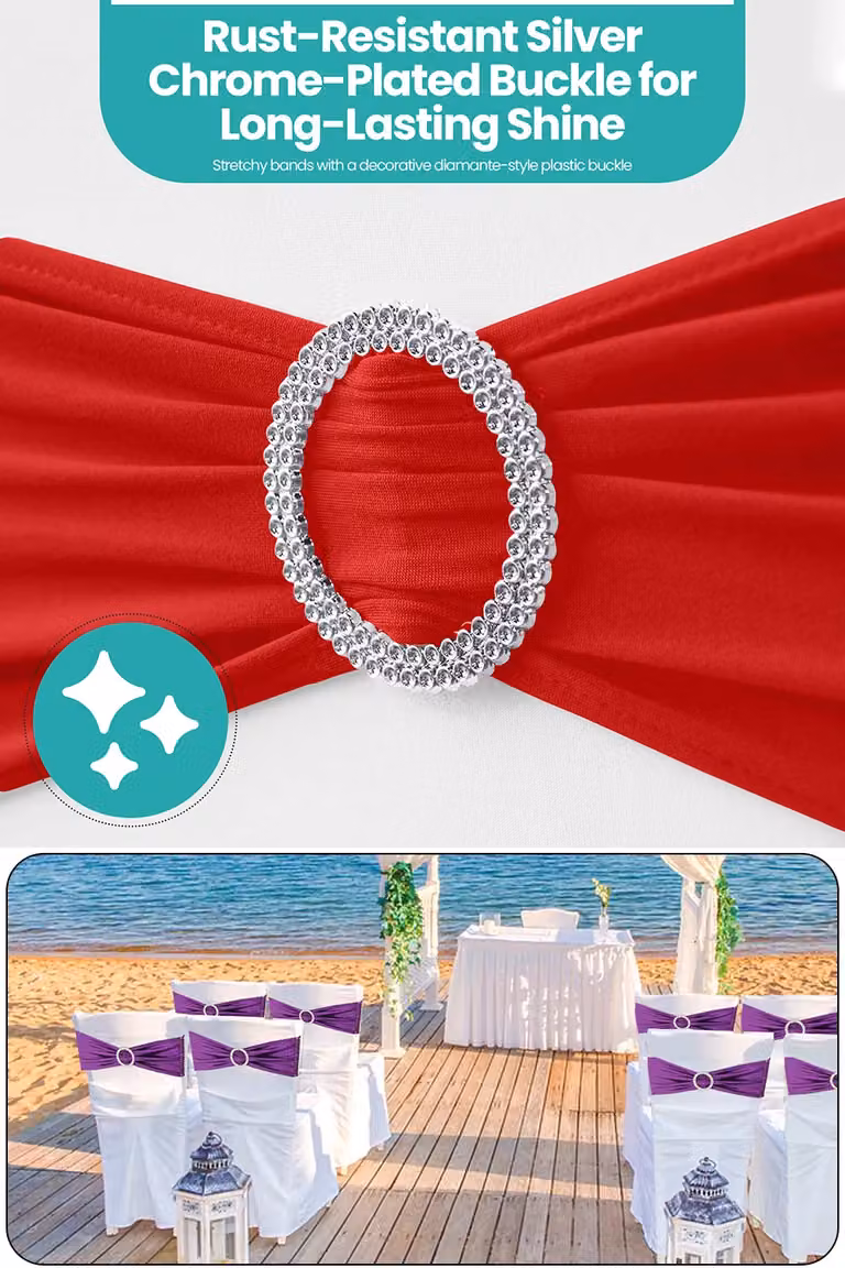 Neel Blue Red Spandex Chair Bands with Slider Buckle, 10-Piece Set of Stretchy Elastic Chair Sashes for Dining Chairs