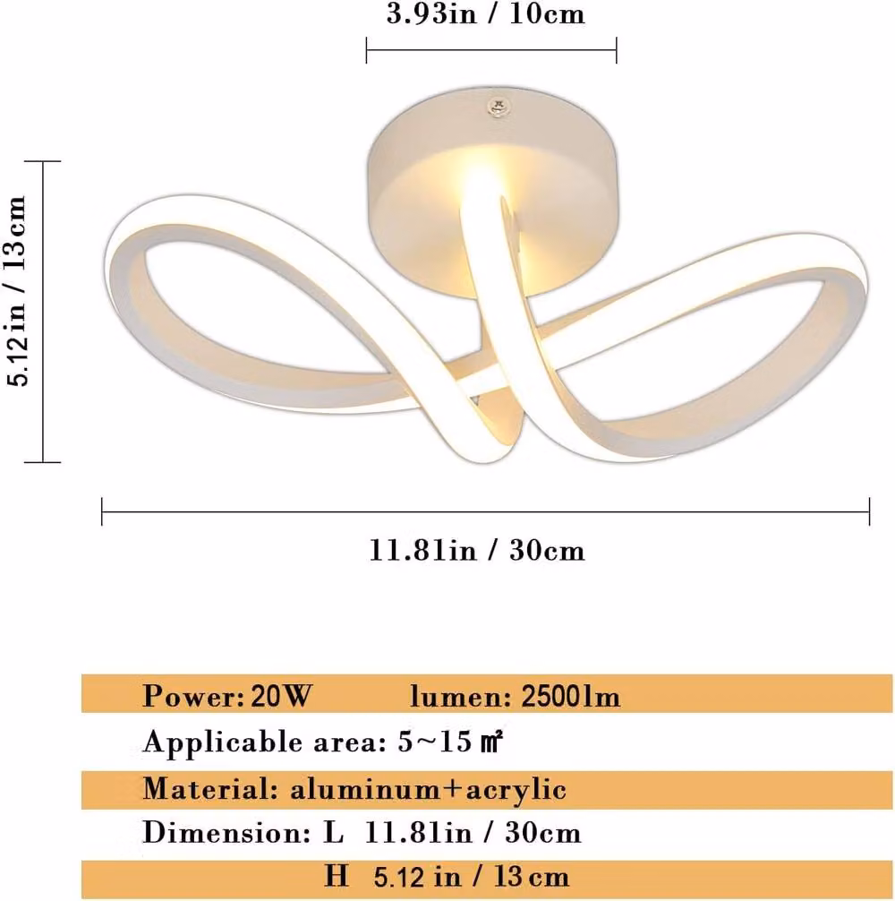COMELY Modern Curved LED Ceiling Light in White, 20W – 2