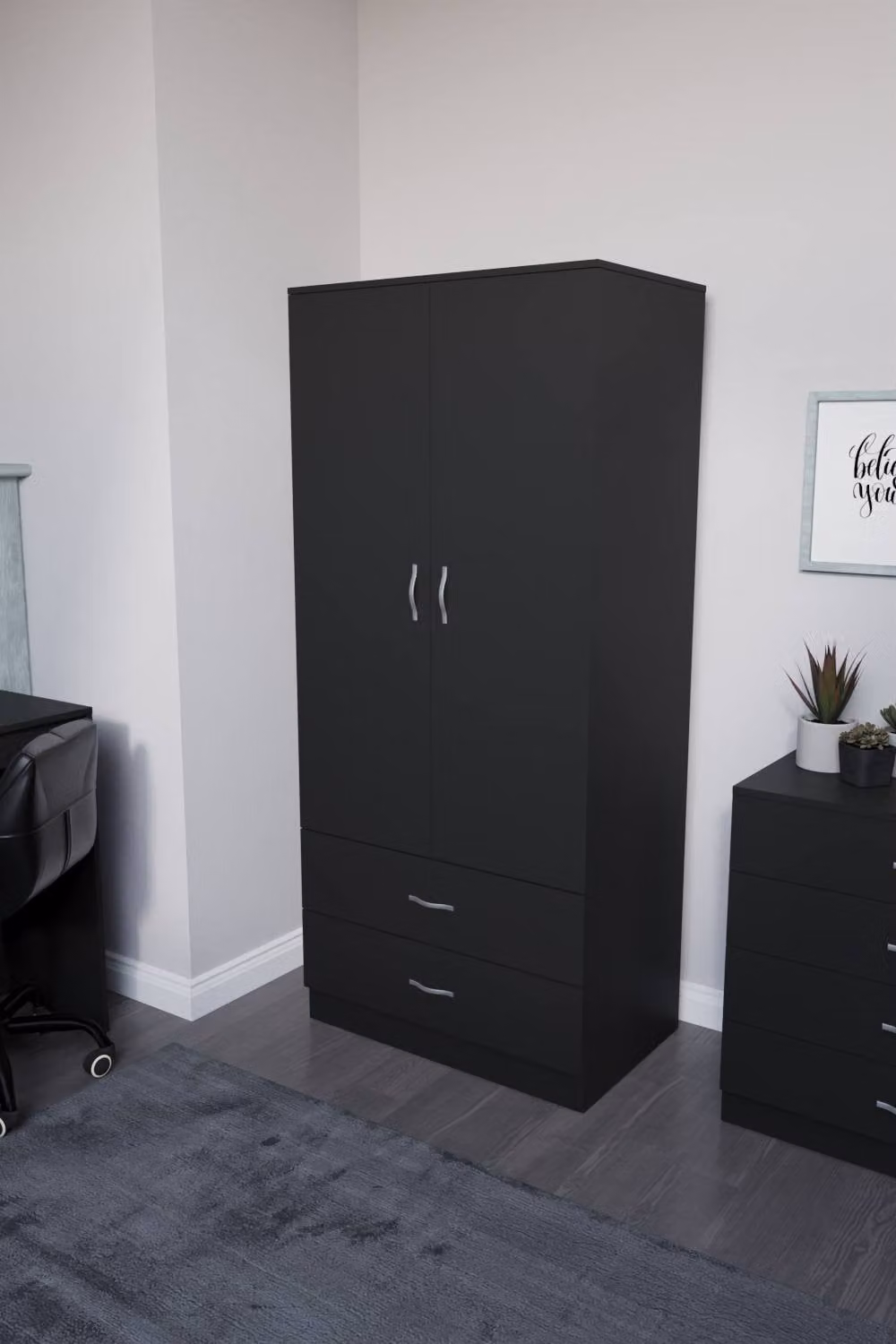 HD Designs Riano Modern 2 Door 2 Drawer Wardrobe in Matt Black – 7