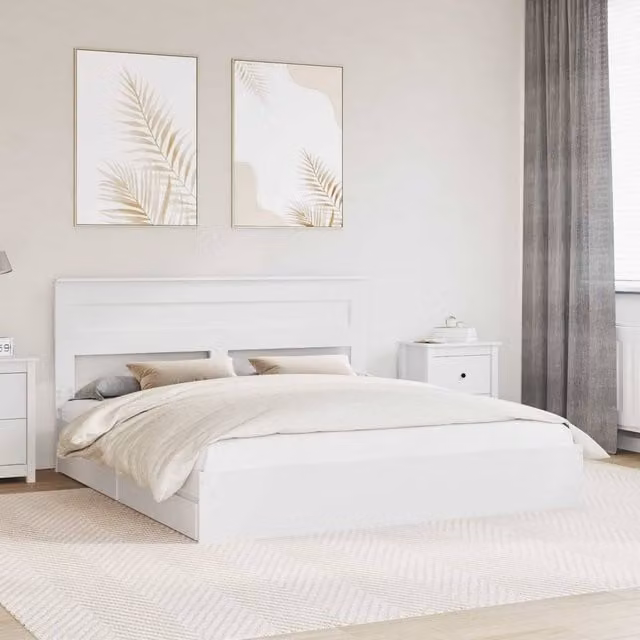 Berkfield Home Modern Storage Bed with Headboard and Drawers in White, W/D/H: 180 x 200 cm, Engineered Wood