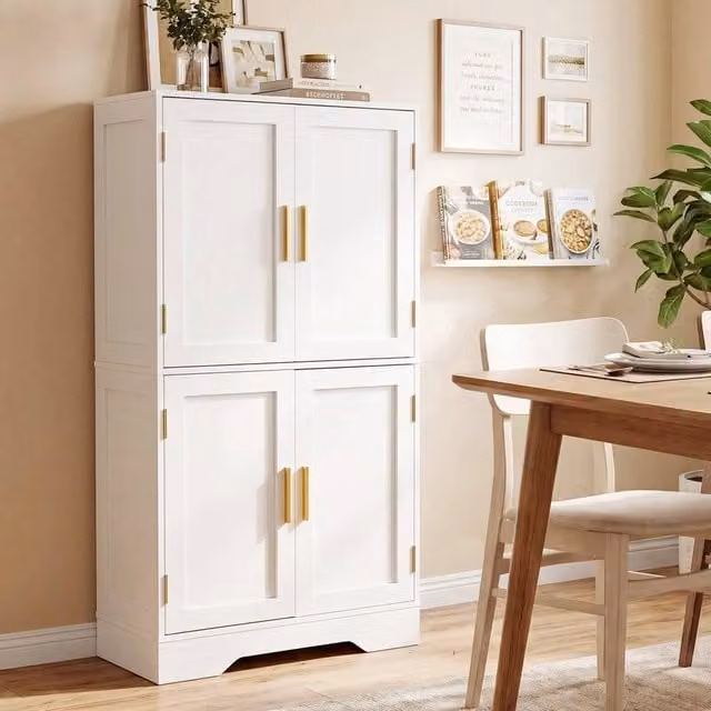 SPETLEK Modern Freestanding Tall Pantry Cabinet with Hinged Doors in Matt White – 1