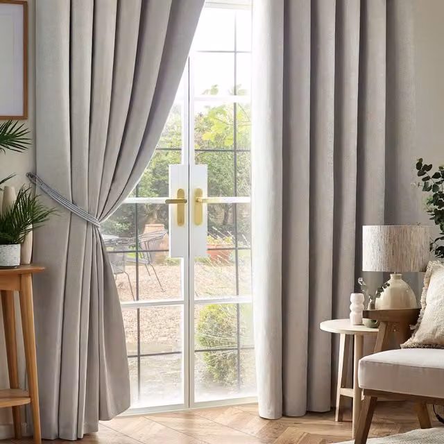 Terrys Silver Chenille Triple Woven Blackout Pencil Pleat Curtains