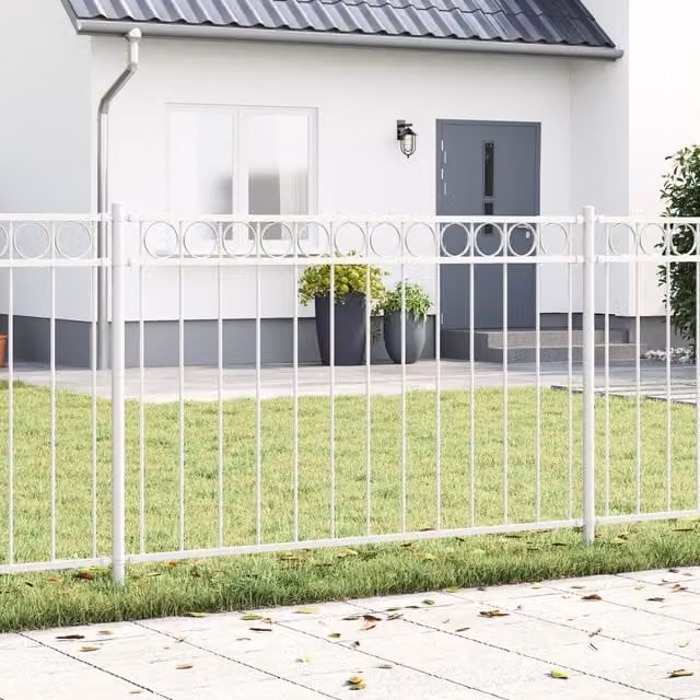 Berkfield White Steel Garden Fence, W: 170 cm, H: 100 cm