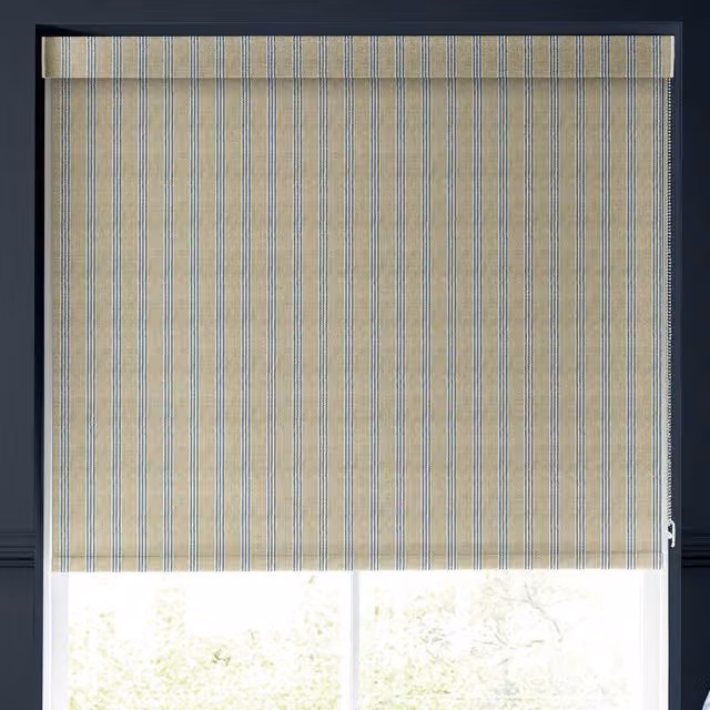 Emily Bond George Stripe Translucent Made to Measure Roller Blind in Indigo Blue
