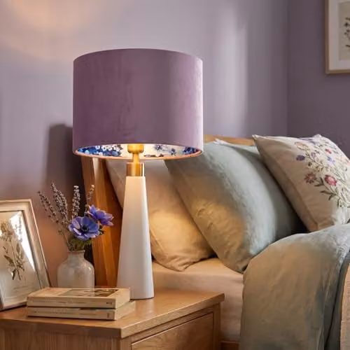 Happy Homewares Lilac Velvet Drum Lampshade with Blue and Purple Floral Lining, W/D/H: 18 x 18 x 25 cm – 3
