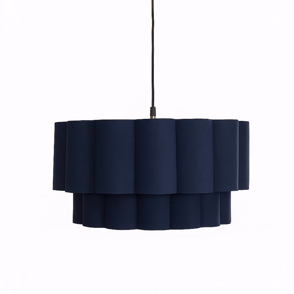 CGC Lighting Selina Scalloped Two Tier Navy Blue Fabric Drum Lampshade, Width: 48 cm, Height: 26 cm – 4