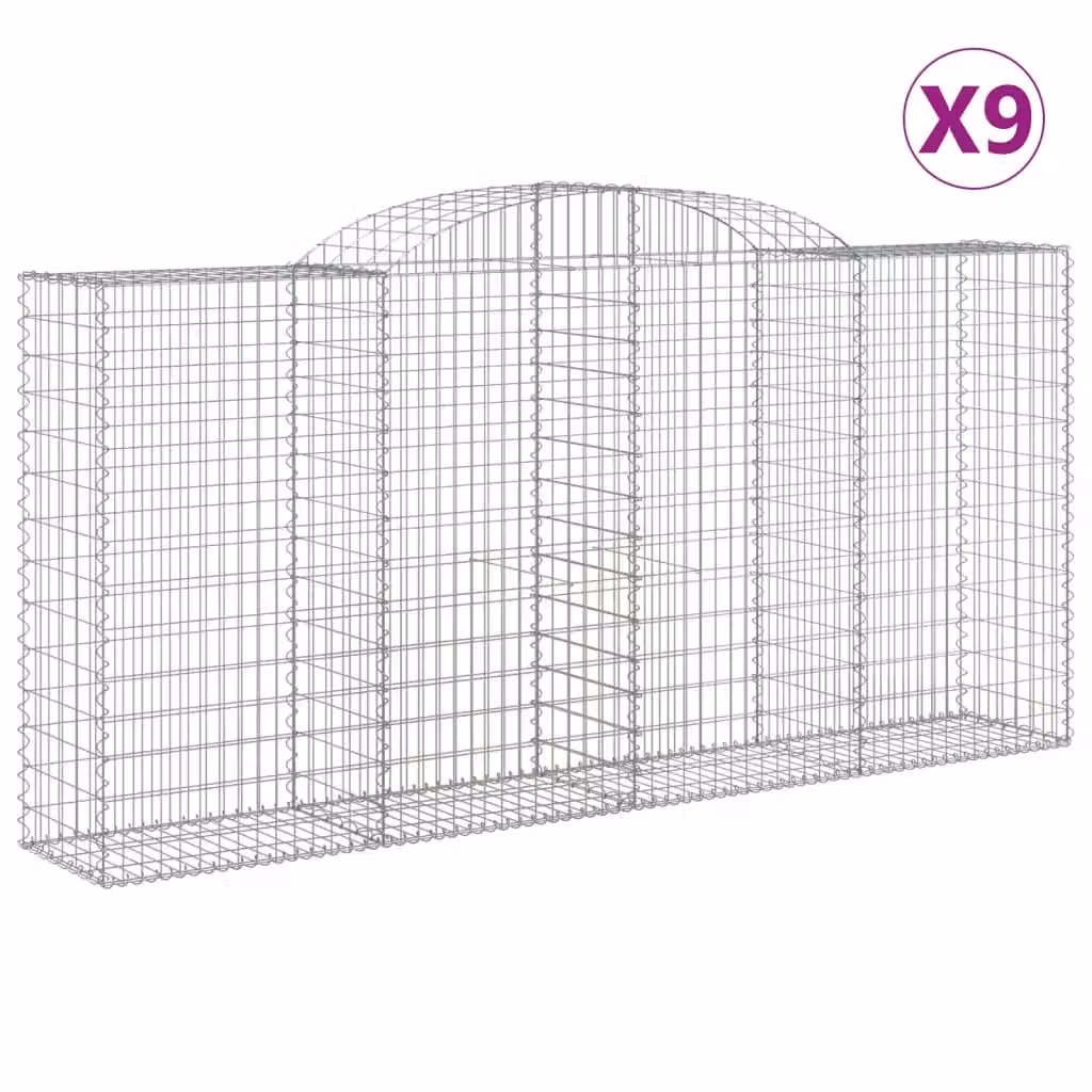 Berkfield Home Arched Gabion Baskets, 9 Piece Set, Silver Galvanised Steel, W: 300 cm, D: 50 cm, H: 140-160 cm – 2