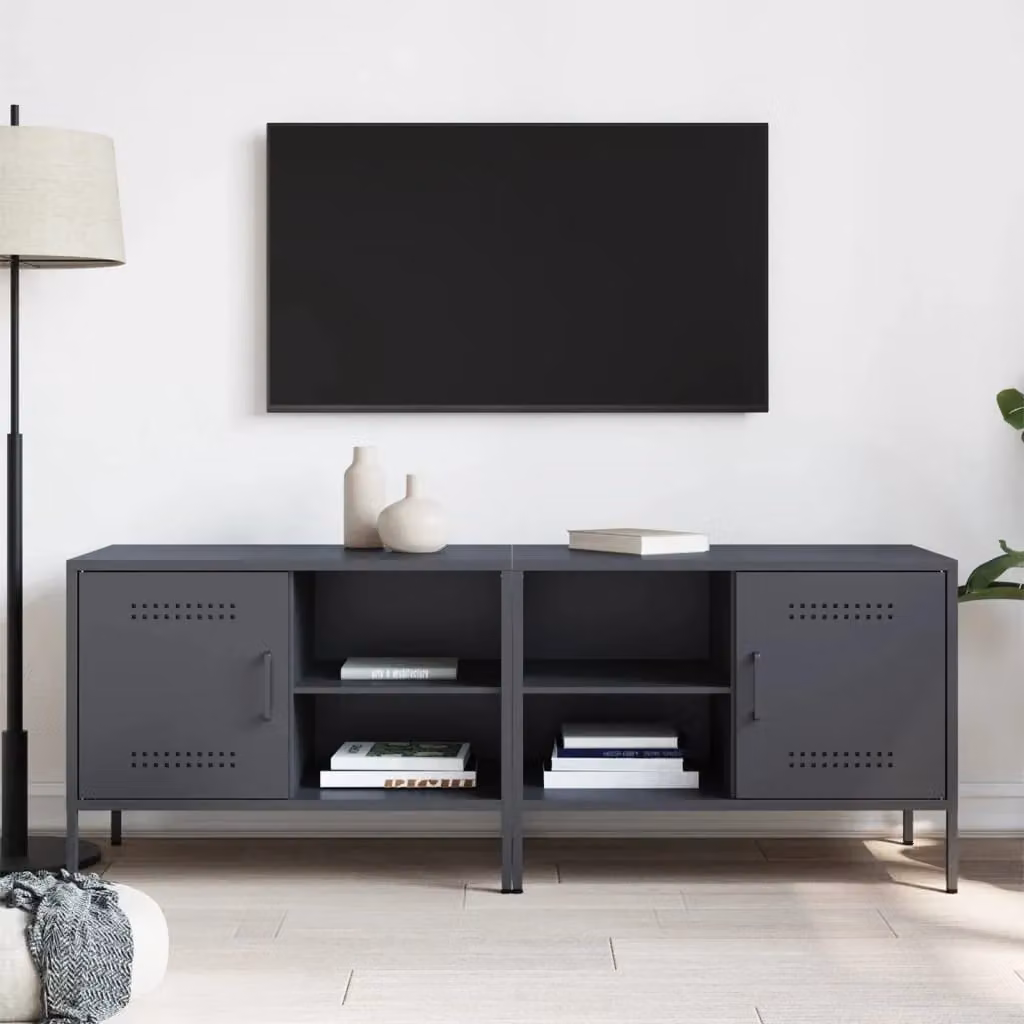 Berkfield Home Set of 2 Anthracite Metal TV Cabinets, W/D/H: 68 x 39 x 50.5 cm – 3