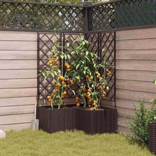 Berkfield Home Modern Garden Planter with Trellis, 3 Piece Set, Brown, W/D/H: 80 x 80 x 143 cm