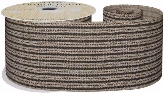 KDMD Natural and Black Striped Fabric Ribbon, Width: 6.3 cm, Length: 9 m