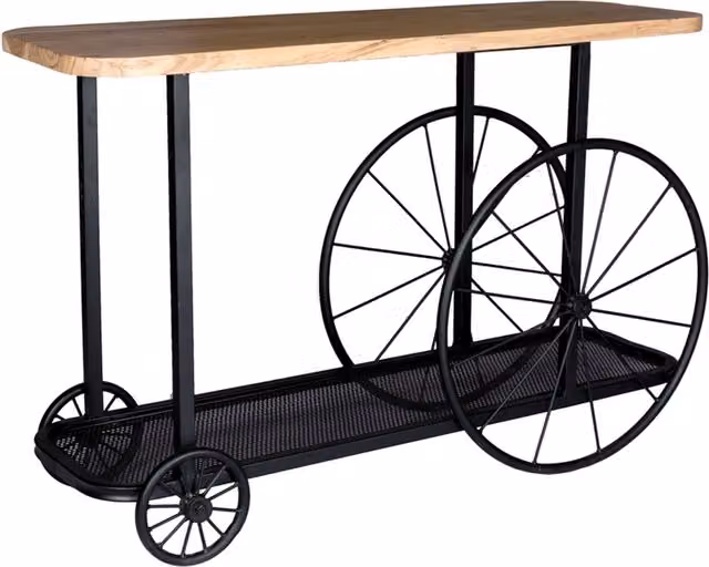 Worcester Industrial Mango Wood and Metal Wheel Console Table in Brown