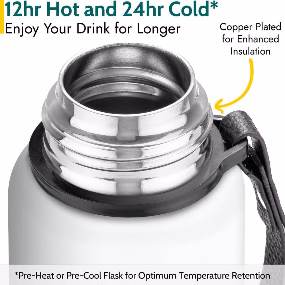 Trail Stainless Steel Vacuum Flask with Strap, White, 800 ml – 3
