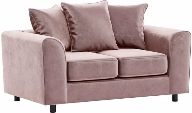 Furnishings For Less UK Brooklyn 2 Seater Sofa in Pink Plush Velvet with Scatter Back and Removable Covers