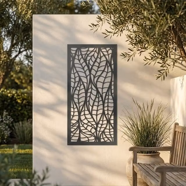 Laser Hut White Leaf Metal Wall Art in Anthracite Grey and Black