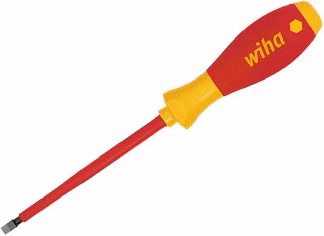 Wiha SoftFinish SlimFix Slotted Screwdriver, Black and Red, Stainless Steel, 5.5 x 125mm